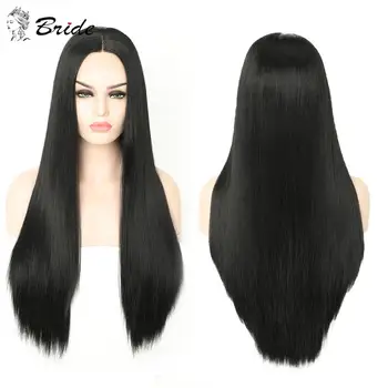 

BRIDE Black Wigs Straight False Hair Wig Extension Naturel Lace Front Wigs Cosplay Hair Extension For Women Fiber Wig With Cap