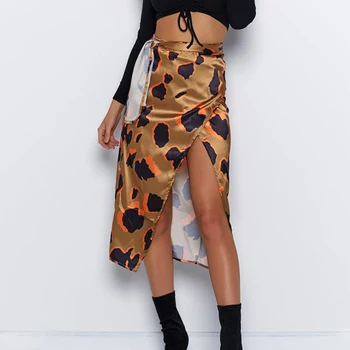 

Women Skirts Autumn Winter Irregular Split Lace Print Fashion Skirts Sexy High Waist Strap Skirt