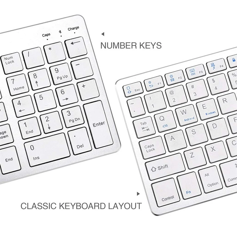 Bluetooth Keyboard Rechargeable Portable BT Wireless Keyboard with Number Pad for Laptop PC Tablet Windows IOS Android