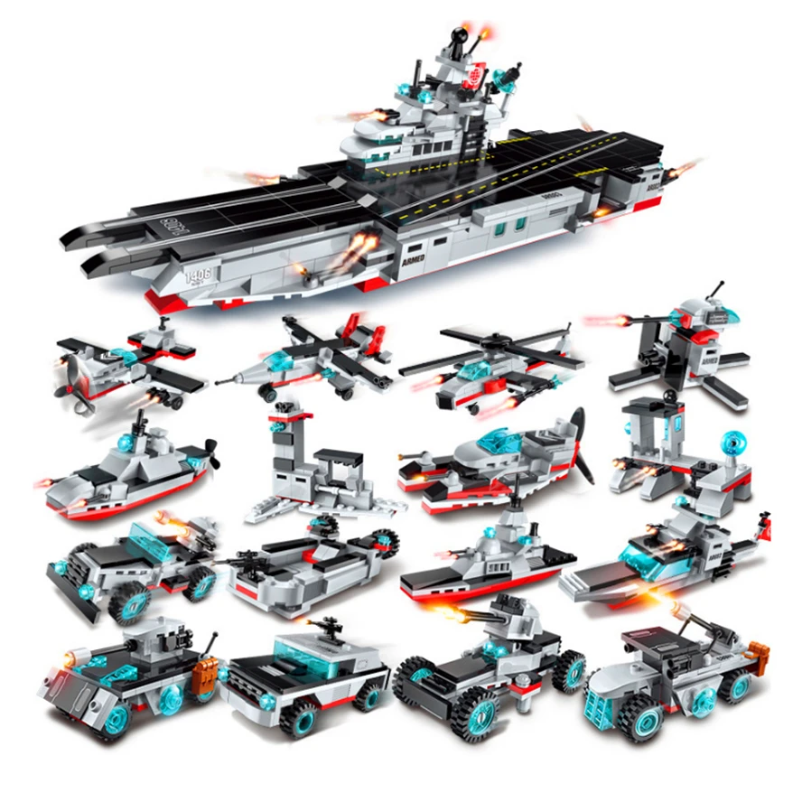 

ENLIGHTEN 1406 643Pcs 8 In 1 Nuclear Power Aircraft Ship Model Building Blocks Brick Compatible Technic Playmobil Toys