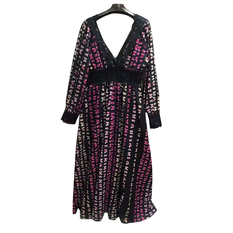 VGH Print Splicing Lace Maxi Dress For 