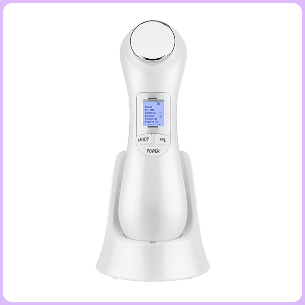 

EMS Ultrasonic Ion Face Skin Cleaner 6in1 LED Photon RF Wrinkle Remover Anti Aging Skin Tightening Facial Vibration Tool