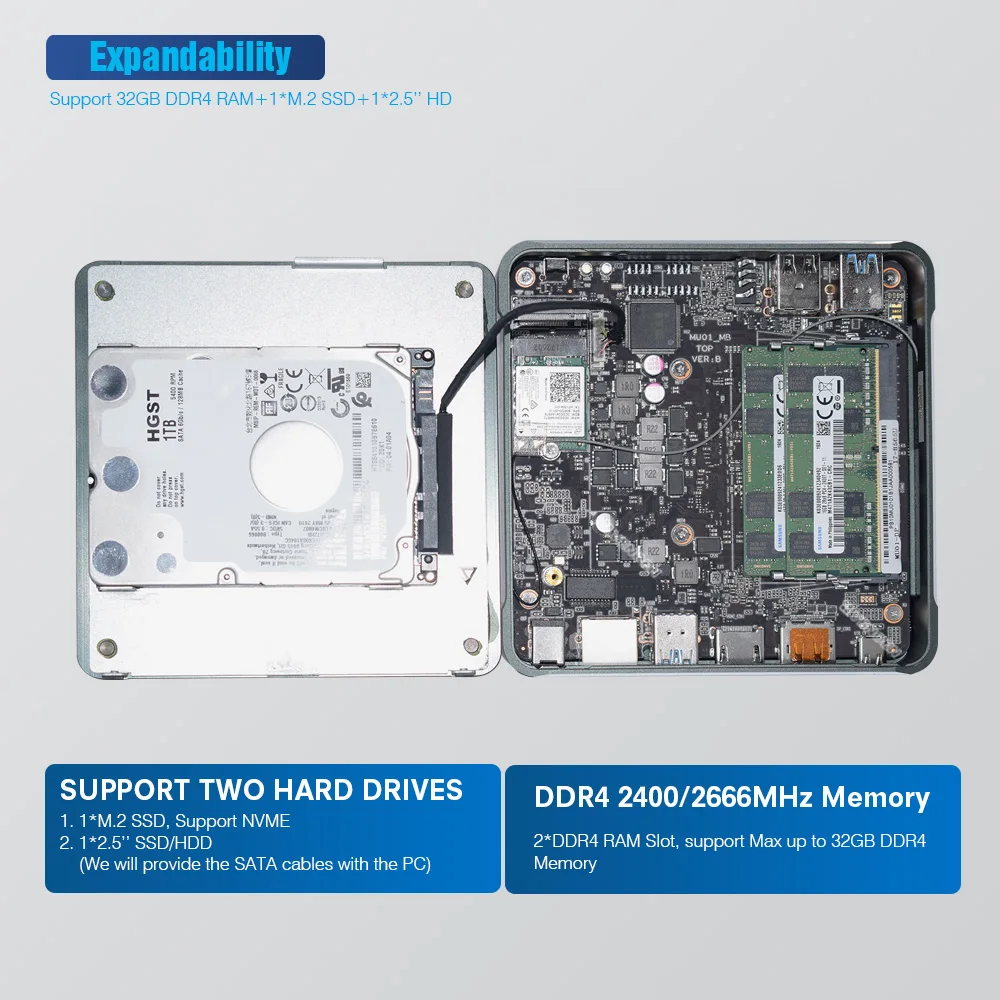Мини ПК 8 го поколения i7 8565U 64 ГБ DDR4 ОЗУ Windows 10 pro с вентилятором i5 8265U Type C UHD graphics 620 M.2