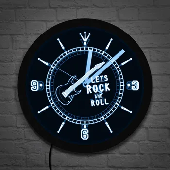 

Rock n Roll Neon Effect Wall Clock Music Studio Room Pub Bar Wall Art Rocking Guitar LED Lighted Wall Watch Luminous Wall Clock