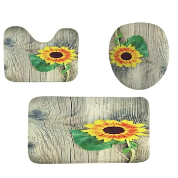 

Sunflower Printed Shower Curtain Floor Mat Four-Piece Bathroom Toilet Mat Set Wear-resistant Anti Skid Water Absorption