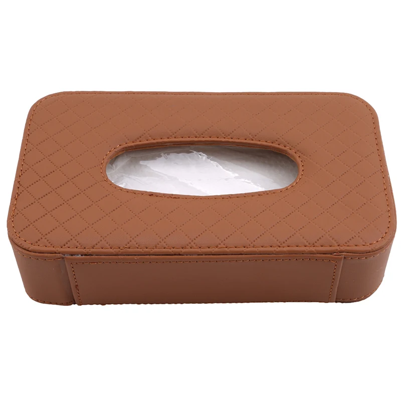 Universal Car Sun Visor Tissue Box Holder PU Leather Tissue Box Cover Case For Paper Auto Organizer Accessories - Название цвета: brown