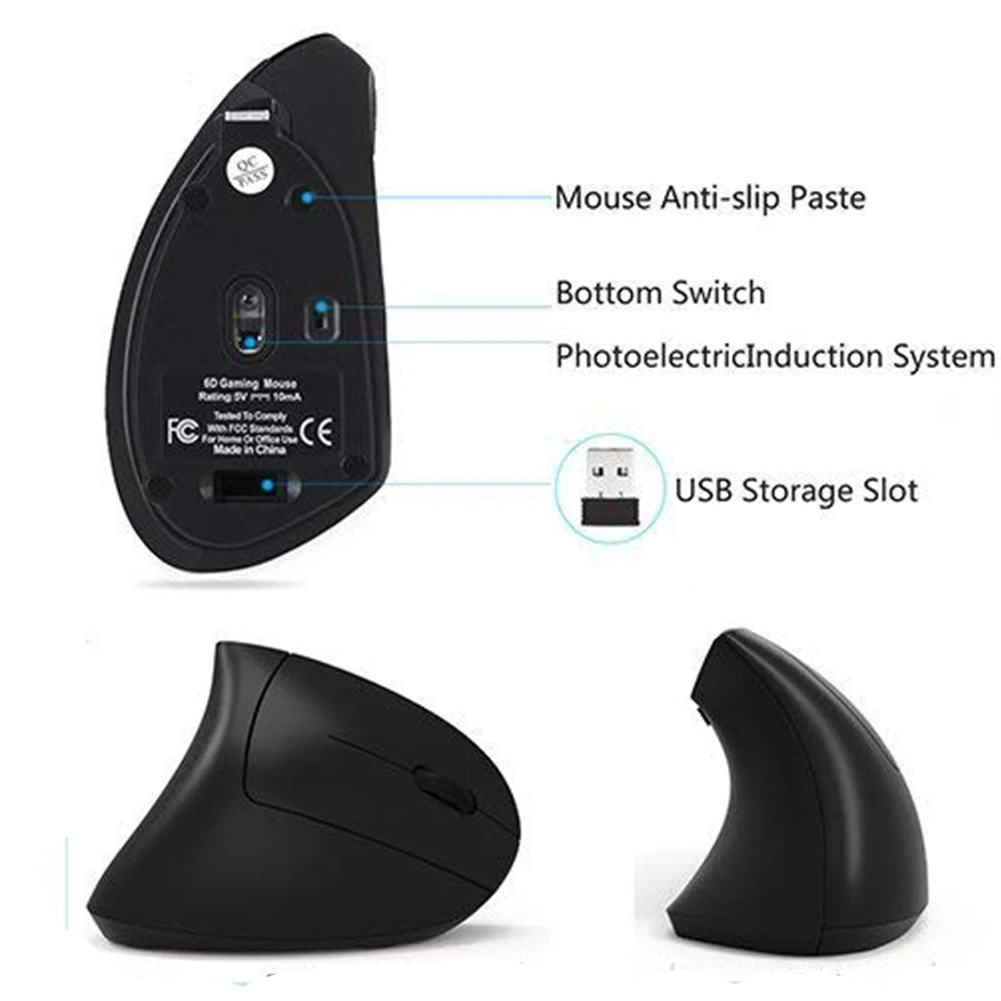 2,4G модная Беспроводная офисная Бесшумная 5D Вертикальная мышь для ноутбука, Bluetooth, подключи и играй, эргономичная оптическая usb зарядка