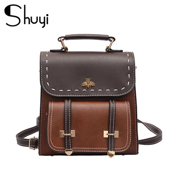 

Vintage PU Leather Women Backpack Simple Preppy Style Backpack Ladies Famous College Backpack Female designer backpacks