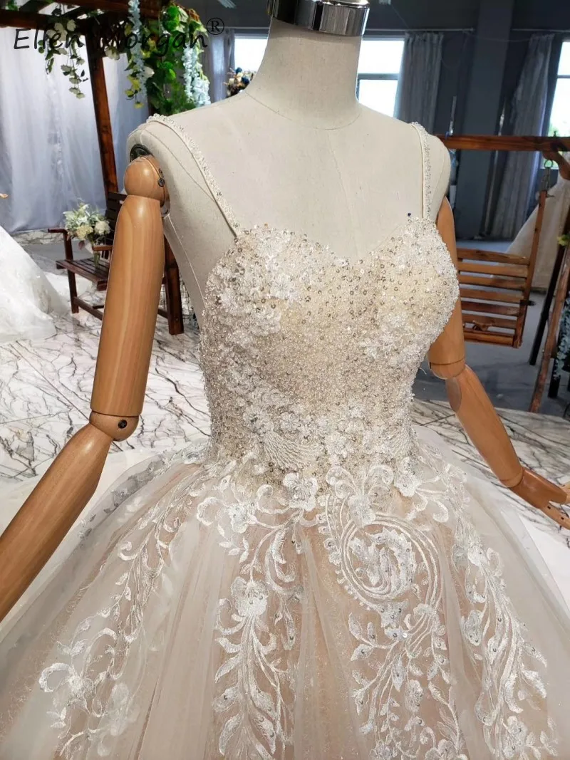 Блестящие сексуальные ремни кружева Boho свадебный наряд Бальные платья Сексуальная элегантная аппликация Тюлевое шелковое Расшитое бисером Роскошные Vestidos De Novia