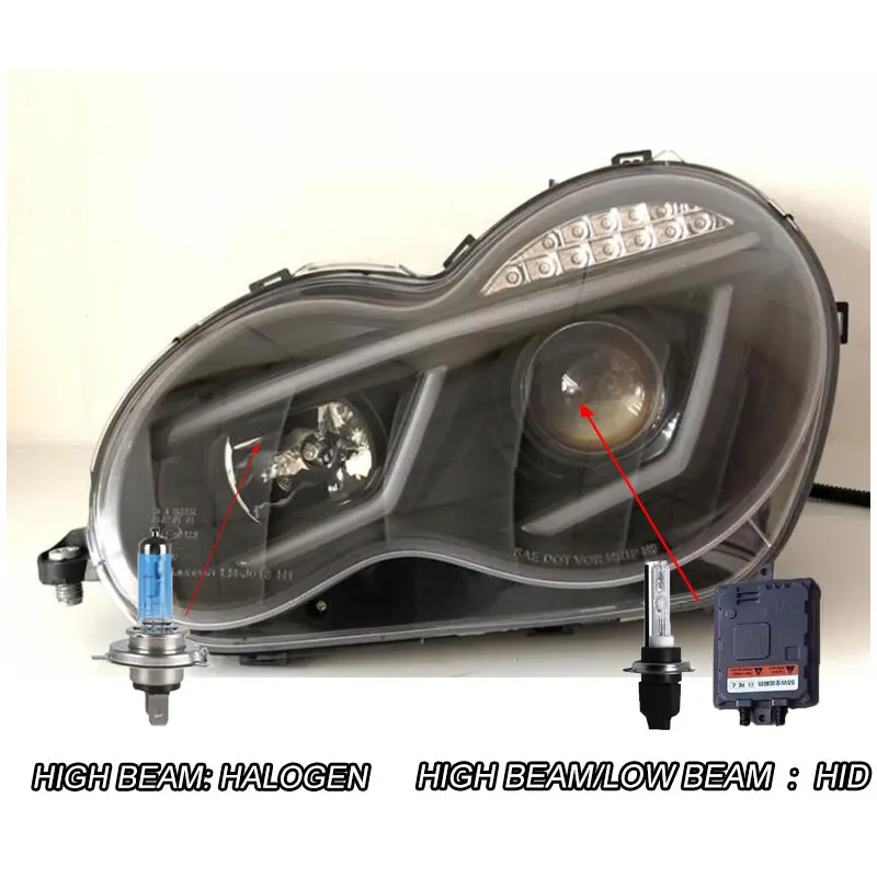 HID Автомобильный Стайлинг, Головной фонарь, чехол для Mercedes-Benz C200K C230 C280 C300 W203, фары, светодиодный, DRL, двойной луч, биксенон, HID - Цвет: HID