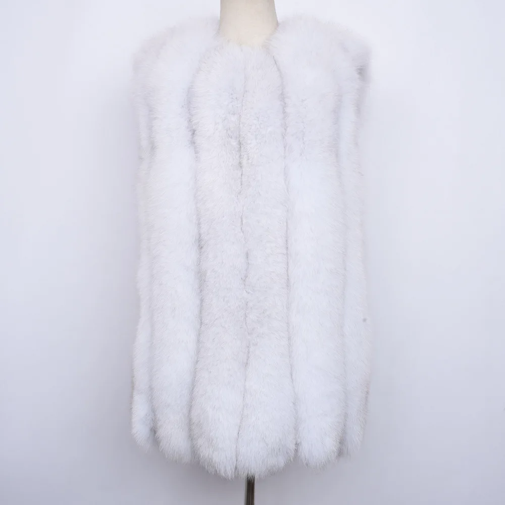 Женский жилет из натурального Лисьего меха вертикальный Модный стильный жилет из лисьего меха Зимний женский жилет из натурального меха S7495 - Цвет: Natural White