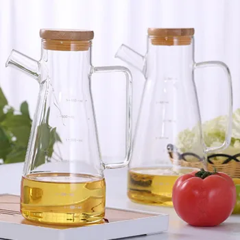 

Heat-resistant Transparent Glass Oil Bottle with Handle Scale Lecythus Kitchen Tools Soy Vinegar Sauce Container Wy415