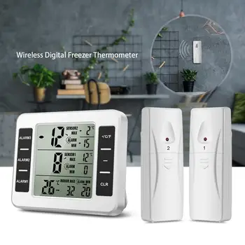 

Refrigerator Thermometer, Wireless Digital Freezer Thermometer with 2 Wireless Sensors, Audible Alarm, Min and Max Record