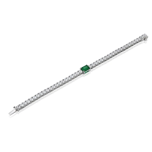 OEVAS 100 925 Sterling Silver Synthetic Emerald Sparkling High Carbon Diamond Wedding Bracelet For Women Party