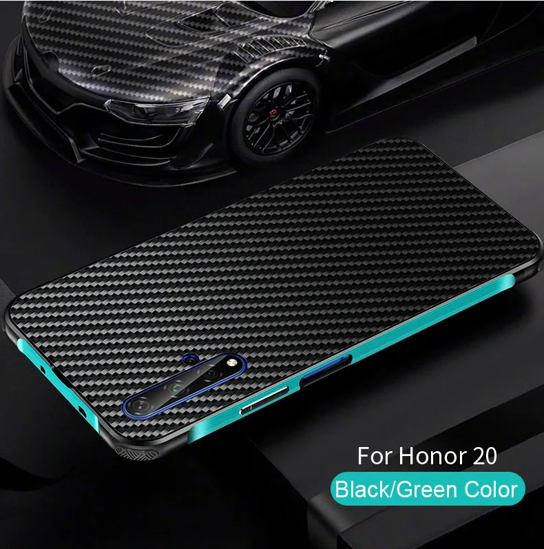 Роскошный Гибридный чехол для huawei Honor 20/20 Pro, Жесткий Чехол из углеродного волокна, металлический бампер+ PC защитный чехол на заднюю панель