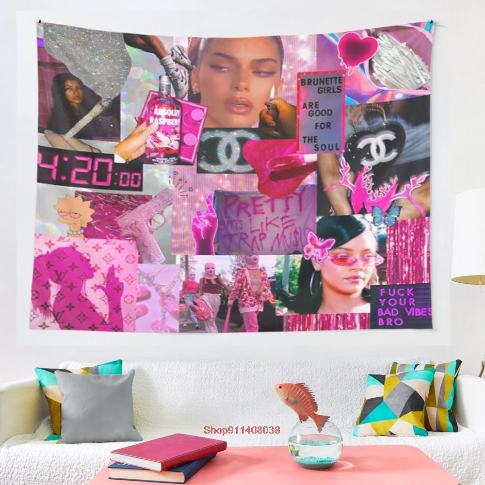 Fiesta Rosa tapiz psicodélico de tapices para colgar en la pared Pared de dormitorio arte Yoga