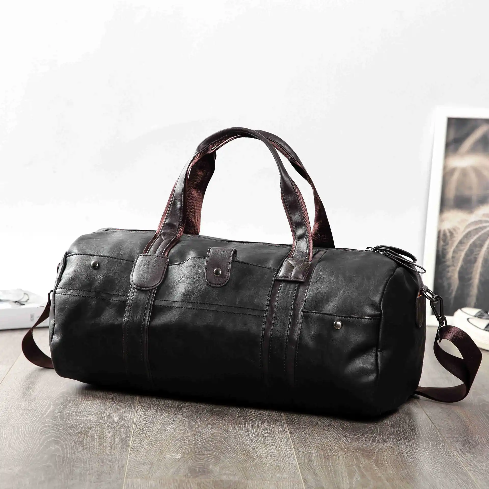 Weekender, масло, воск, кожаные сумки, мужские сумки для путешествий, вещевой мешок, мужские винтажные портативные сумки на плечо, Повседневная сумка на плечо, модная - Цвет: Черный