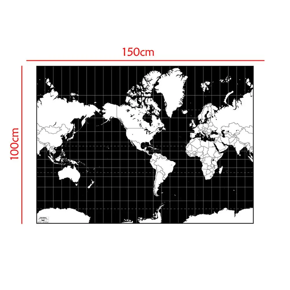 150x225cm Wall Art Pictures Black and White World Map Posters and Prints Canvas Paintings for Living Room Office Home Decor