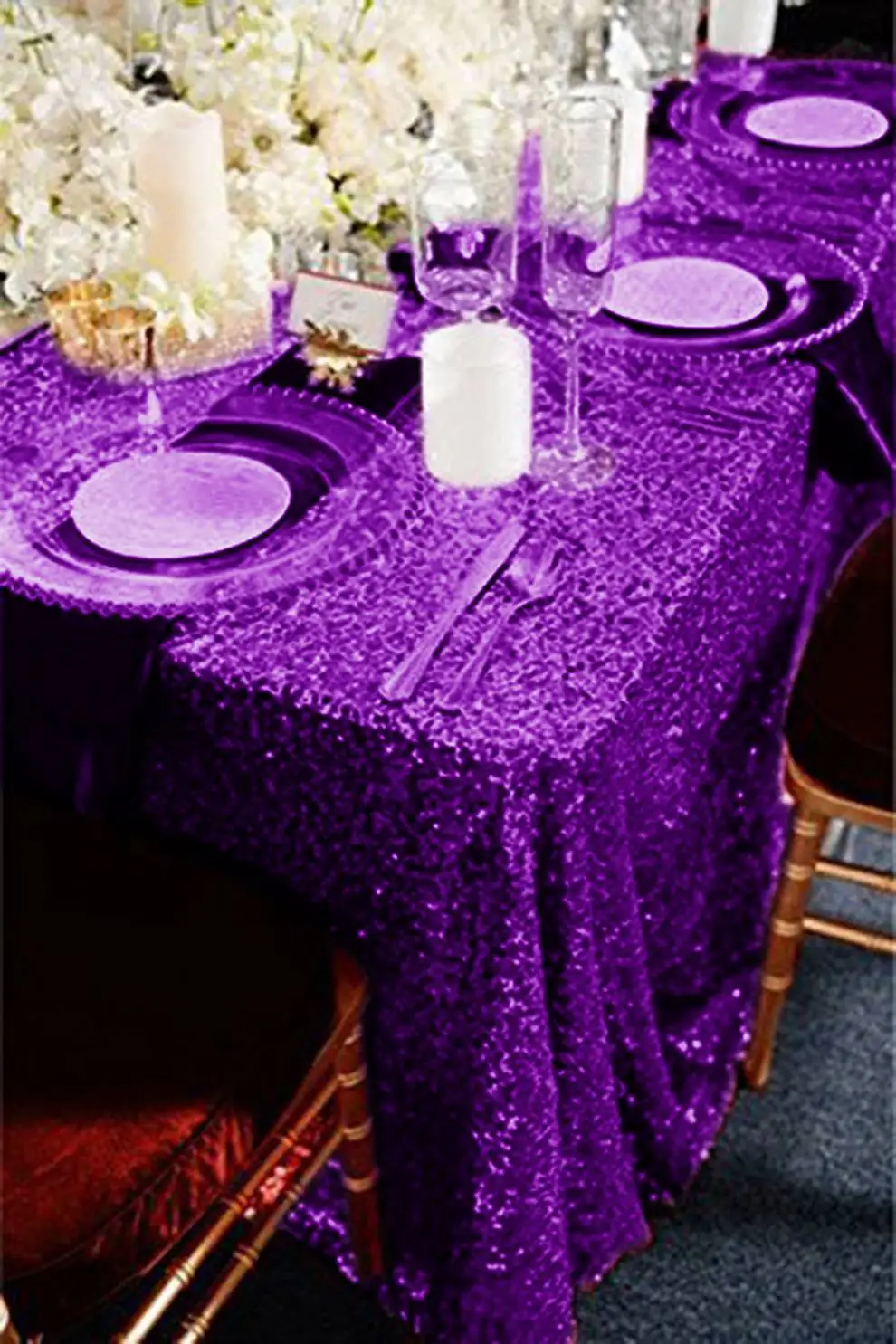 Glitter Tablecloth Purple Sequin Tablecloths 50x80 Inch Elegant Table Cover Sequin Overlay Party Decorations Table Skirt-M1018
