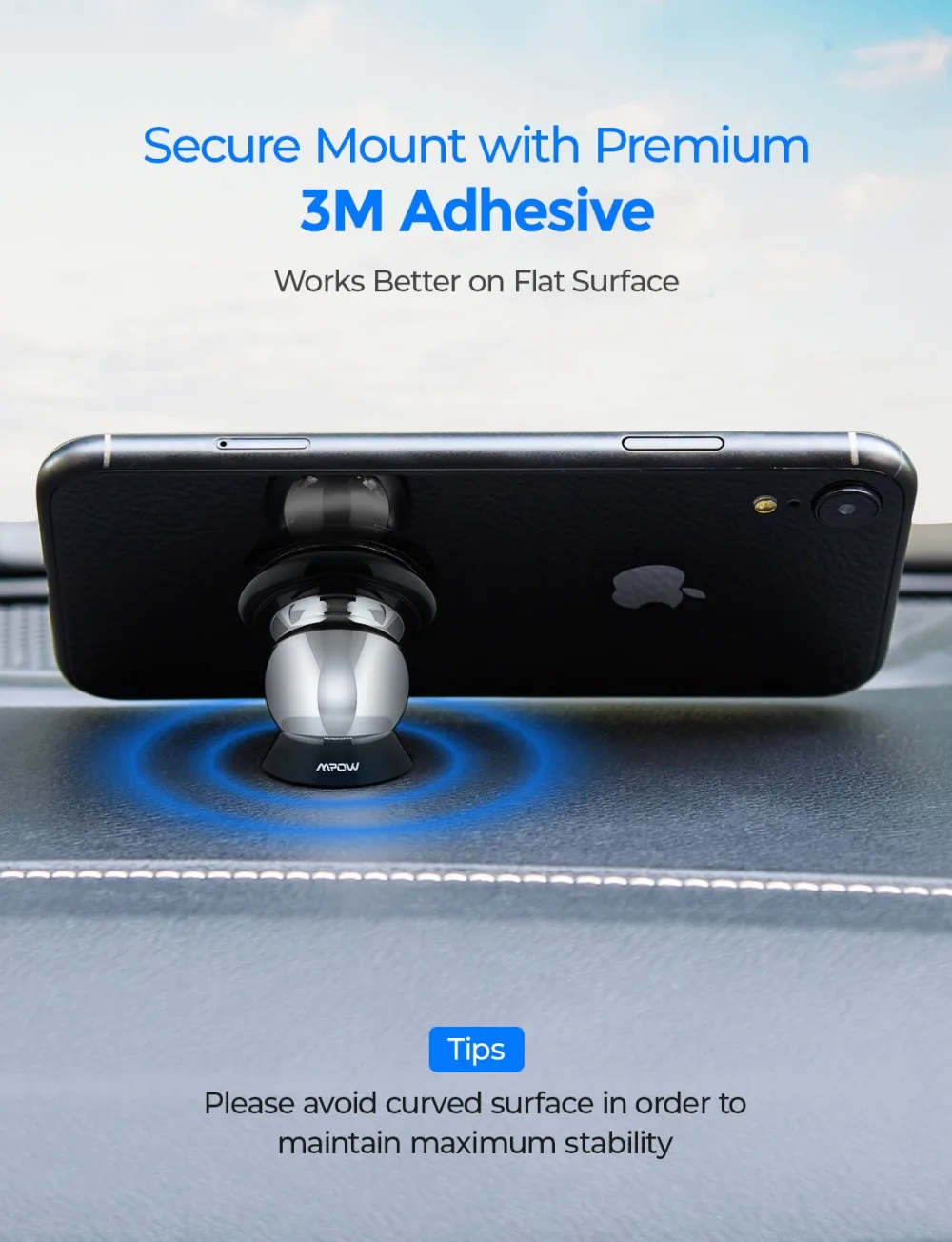 Mpow MCM18 Magnetic Car Phone Holder Universal Car Mount Holder Max Bearing Capacity 250g Phone Holder For iPhone X 876 Plus (2)