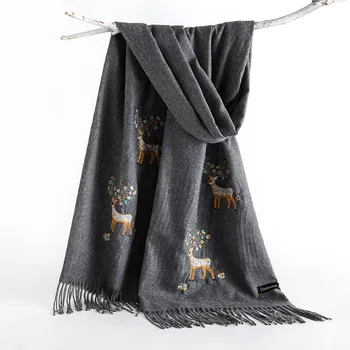 

Embroidery Deer soft women scarf cashmere scarves ladies summer shawl wrap autumn winter pashmina Unisex female hijab headband