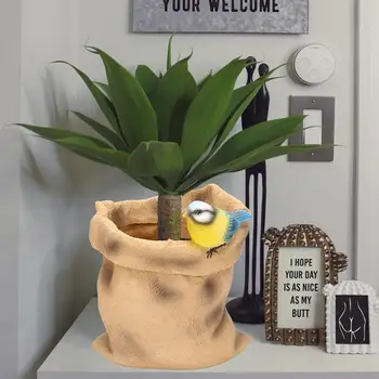 

1Pc Nordic Style Flower Pot Imitation Cloth Bag Resin Garden Decoration Light Brown