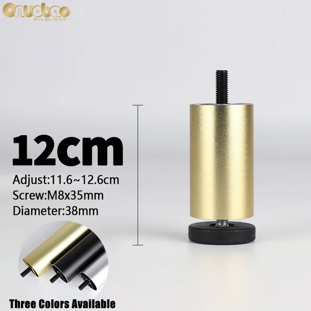 Onuobao 4PCS Furniture Leg M8 Screw Adjustable Aluminum Alloy Sofa Leg for Table Legs Raised Feet Refrigerator Washing Machine Gold-12cm
