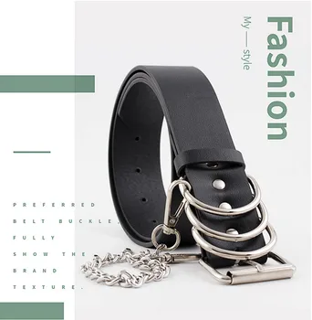 

2020 new punk style chain light PU belt men and women simple wild casual pants jeans belt retro