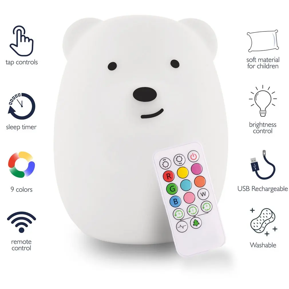 New Silicone Bear Pat Remote Control Light Usb Rechargeable Lamp Bedside Atmosphere Lamp Charging Remote Control Version