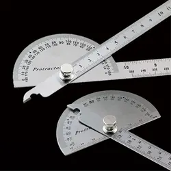 Rapporteur en acier inoxydable avec règle d'angle rotative, tête ronde, outil de mesure multifonction réglable, idéal pour les mathématiques 