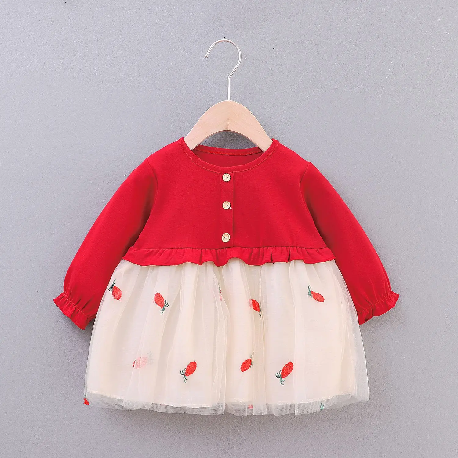 

Baby Pure Screen Stitching Pineapple Long Sleeve Princess