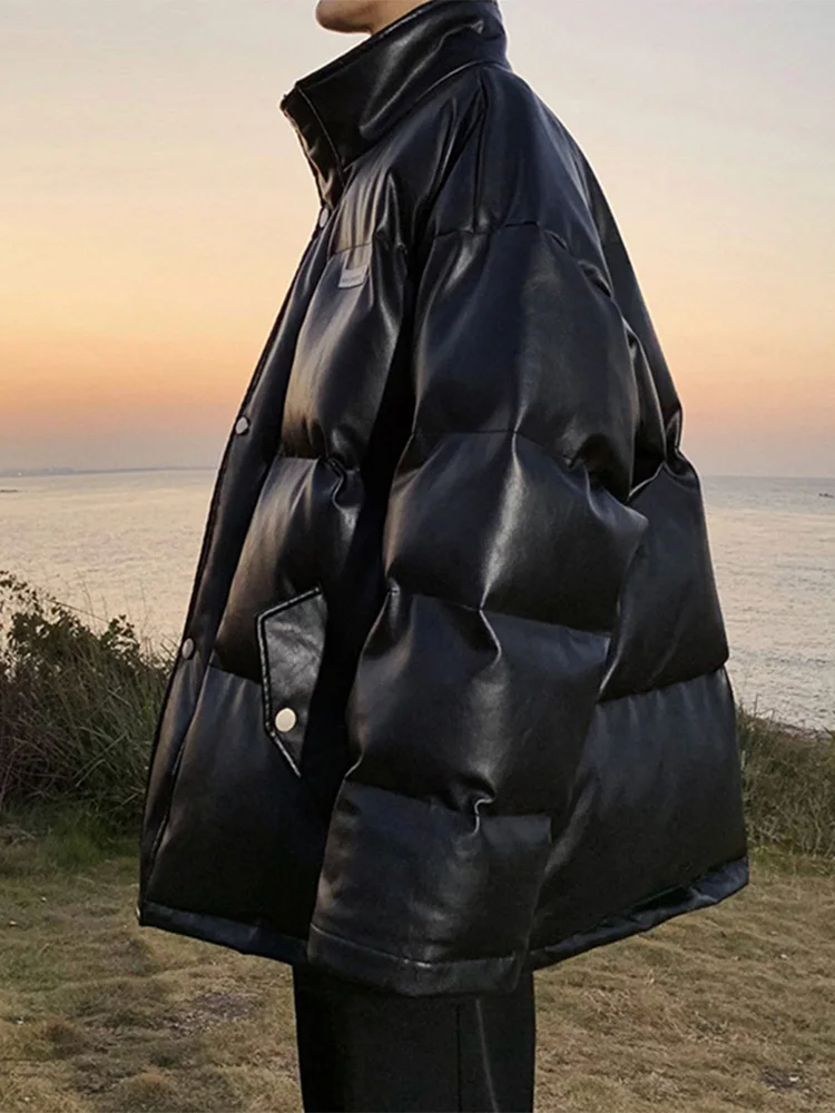 Japanese Style down Jacket Men's Large Size Loose Extremely Cold Clothing Fashion Brand Winter PU Leather Jacket Handsome