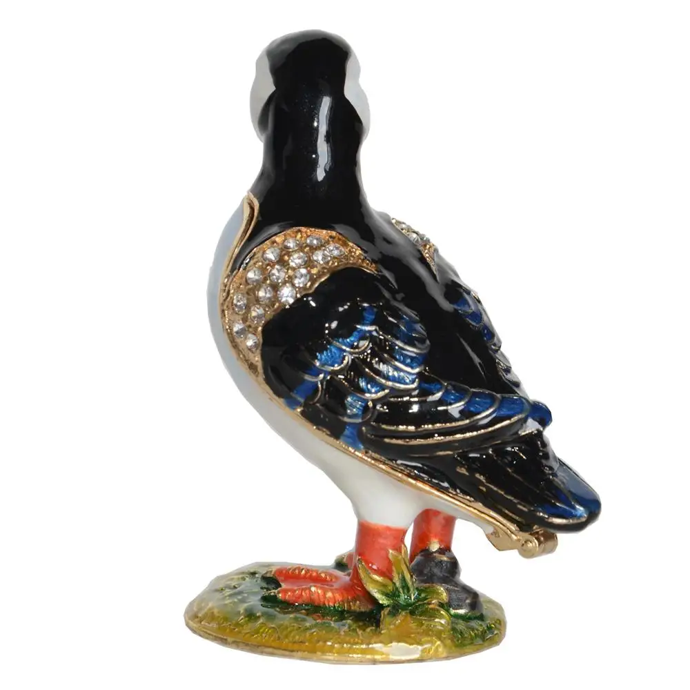 Puffin Bird Trinket Jewelry Earring Ring Box, Gold Plated Metal Collectible Figurines, Novelty Gifts