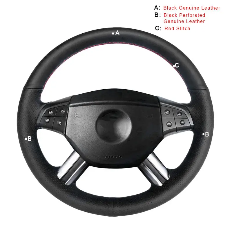 Автомобильная Оплетка на руль для Mercedes-Benz W164 M-Class ML350 ML500 2005 2006X164 GL-Class GL450 R500 автомобильные чехлы - Название цвета: Genuine Leather