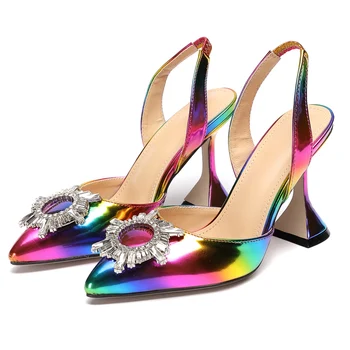 

2020 Summer Women Colorful Sandals Stripper 11cm High Heels Fetish Block Heels Rainbow Shoes Lady Strappy Glitter Crystal Pumps