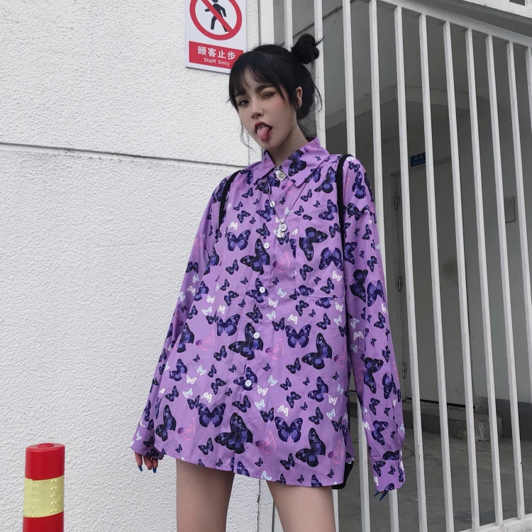 Neploe Осенняя Толстовка Harajuku блузки рубашка с принтом бабочки Blusas повседневные однобортные женские топы 55254