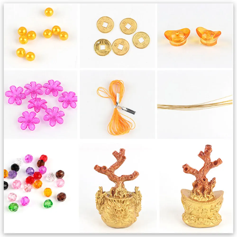 Ornament Colorful Acrylic Glass Beaded Money Tree Bonsai Bedroom Gift Feng Shui Crafts DIY Handmade for Wealth Luck with Pot
