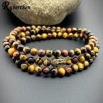 

Ruberthen 6 mm AA Grade Red Tiger Eye 108 Mala Bracelet New Design Crystals Yoga Bracelet Spiritual Energy Protection Bracelet