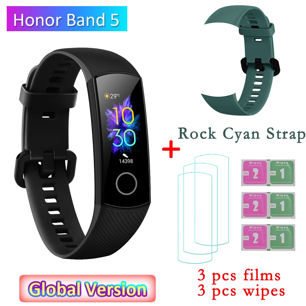 Huawei Honor Band 5 фитнес-браслет BT4.2 мониторинг сердечного ритма в режиме реального времени водонепроницаемые Смарт-часы несколько спортивных режимов - Цвет: B Rock Cyan Straps