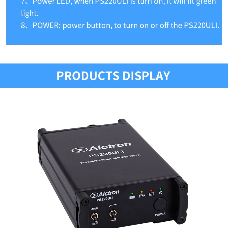 Alctron PS220ULI 3,7 V литиевый аккумулятор 48V фантомный источник питания используется в студии, сценической производительности. 3,7 в/адаптер два источника питания