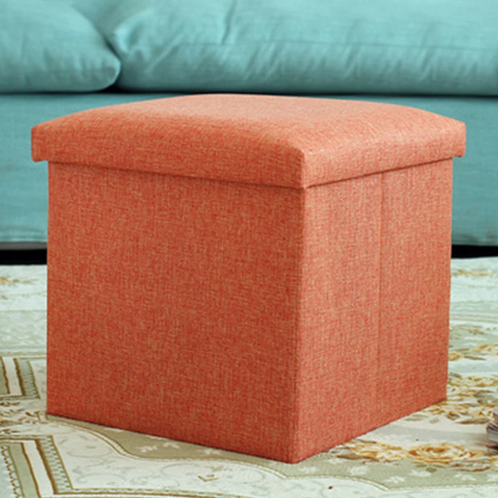 

Linen Folding Stool Simple Storage Box Cube Shape Strong Load Capacity Practical Foldable Multifunctional Pouffe Seat