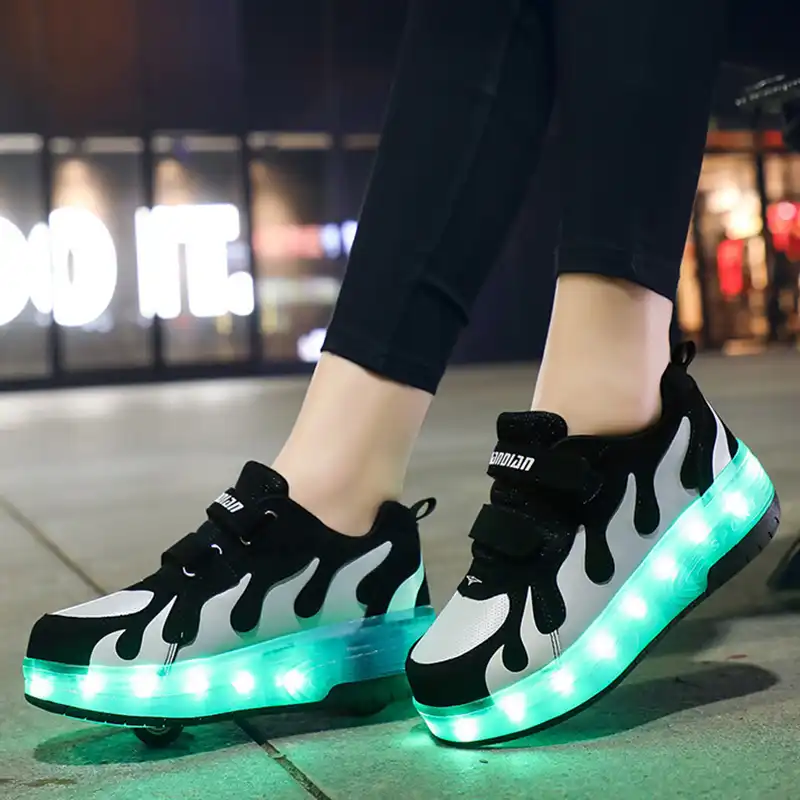 Size 28 40 Kids Roller Sneakers With Lights Usb Charged Led Shoes Double Wheels Children Boys Girls Luminous Roller Skate Shoes Sneakers Aliexpress