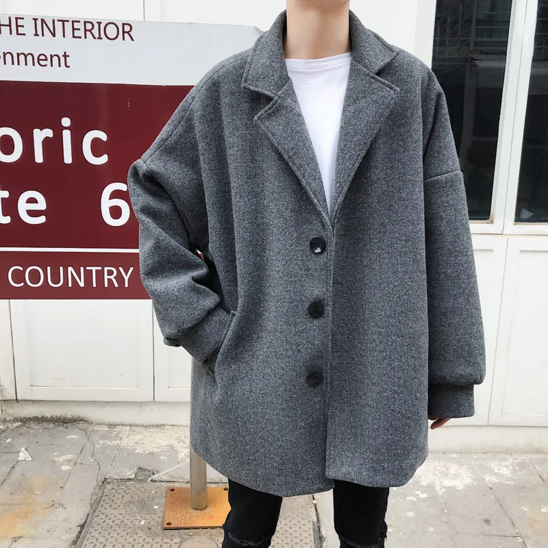 

Winter Thick Short Short Woolen Coat Men's Fashion Solid Color Casual Woolen Jacket Men Street Loose Woolen Coat Male Overcoat