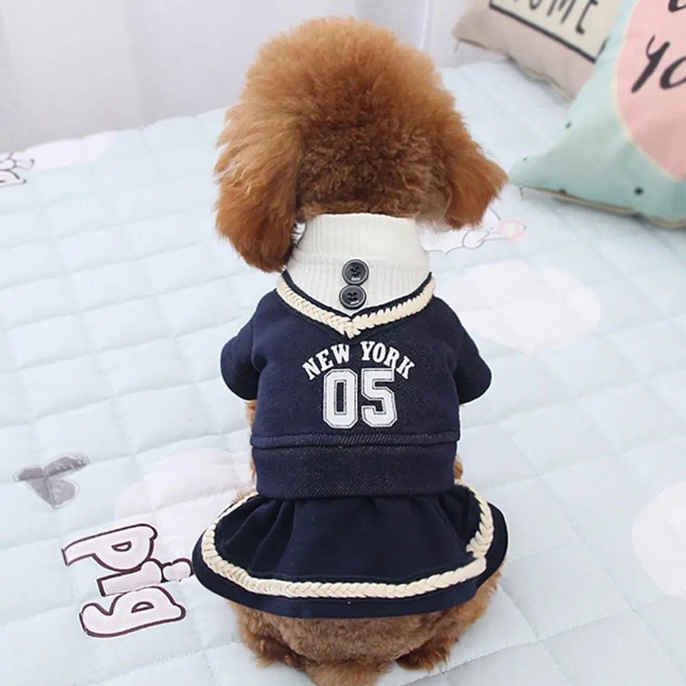 Navy Blue Хоббилан осень зима домашнее животное кампус платье для кошки маленькие собаки плюшевый Померанский для щенков-питомцев школьная юбка - Color: Navy Blue