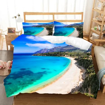 

Ocean View Microfiber Duvet Cover Set 2/3 Piece Girls Summer Holidays Beach Print Bedspread Custom Bed Cover Single Double Full