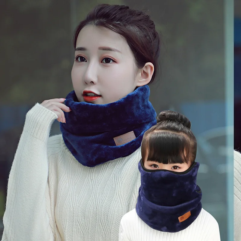 Children Scarf Men Women Baby Thick Warm Neck Protector Mask Family Matching Winter Kids Dad Mom Fleece Scarf Helmet Neck Warmer - Цвет: Blue