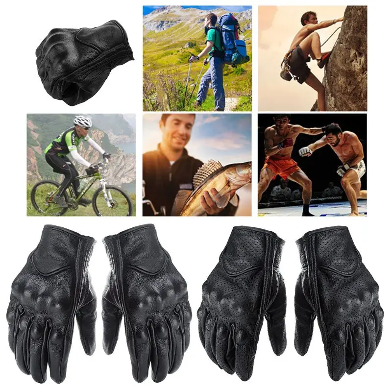 Motorcycle Gloves Leather Touch Screen Men Genuine Leather Cycling Moto Glove