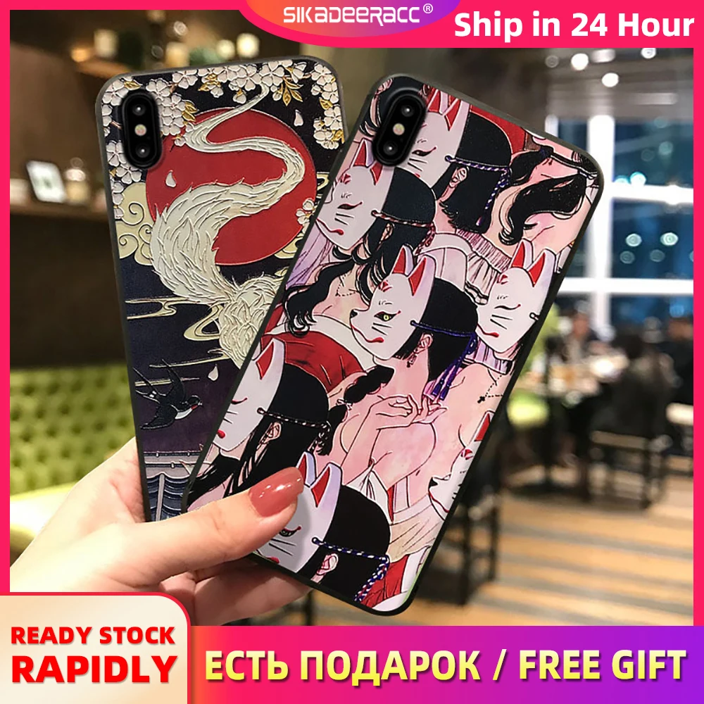 

Fish Pattern Phone Case For iPhone X XS MAX XR 6 6s 7 8 Plus Fox Creative Embossed Painted Shockproof Soft Silicone Shell Cover