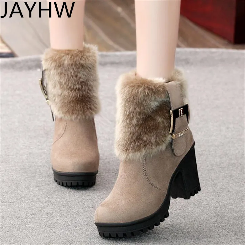

Winter new comfortable fur shoes plus velvet round head thick with short boots waterproof platform women's Martin bootsmujer