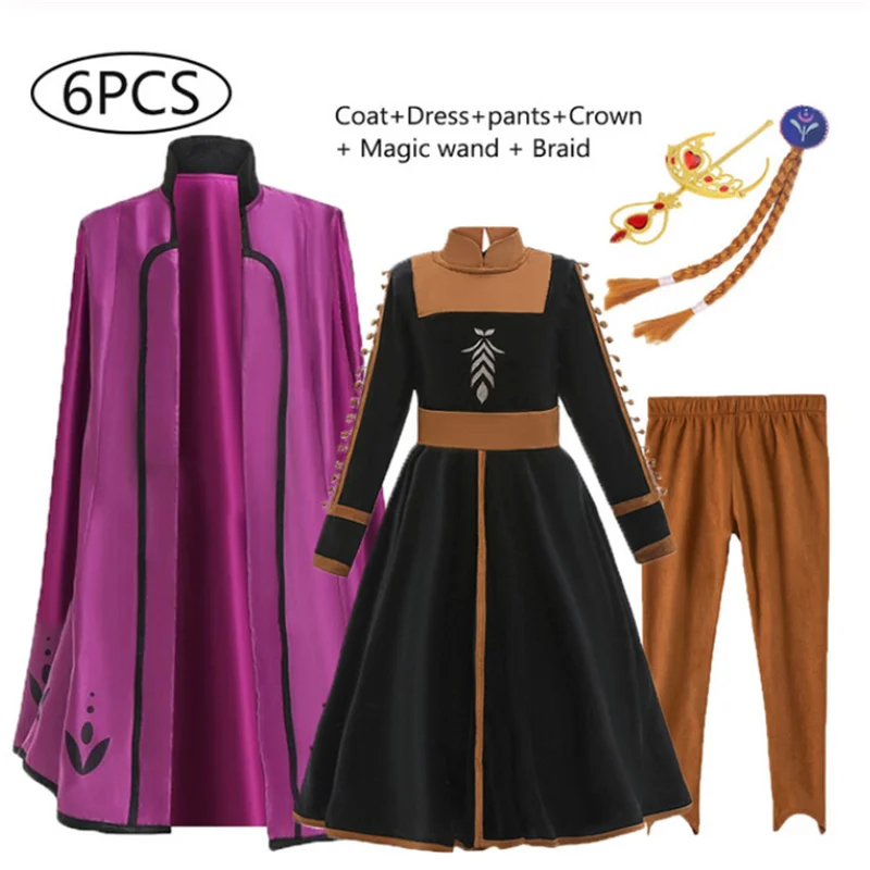 Anna Set Платье Эльзы 2; карнавальный костюм; Детские платья для девочек; платье Золушки; Vestidos; платья Белоснежки; платья принцессы Рапунцель, Авроры, Анны - Цвет: Anna Set